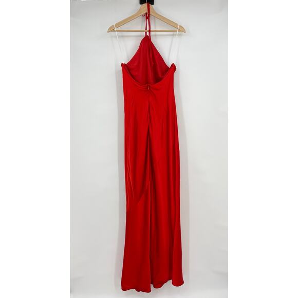 Lovers and Friends | Inara Gown in Red Rosette Satin Halter Maxi Dress M w/ Tags - Picture 3 of 15